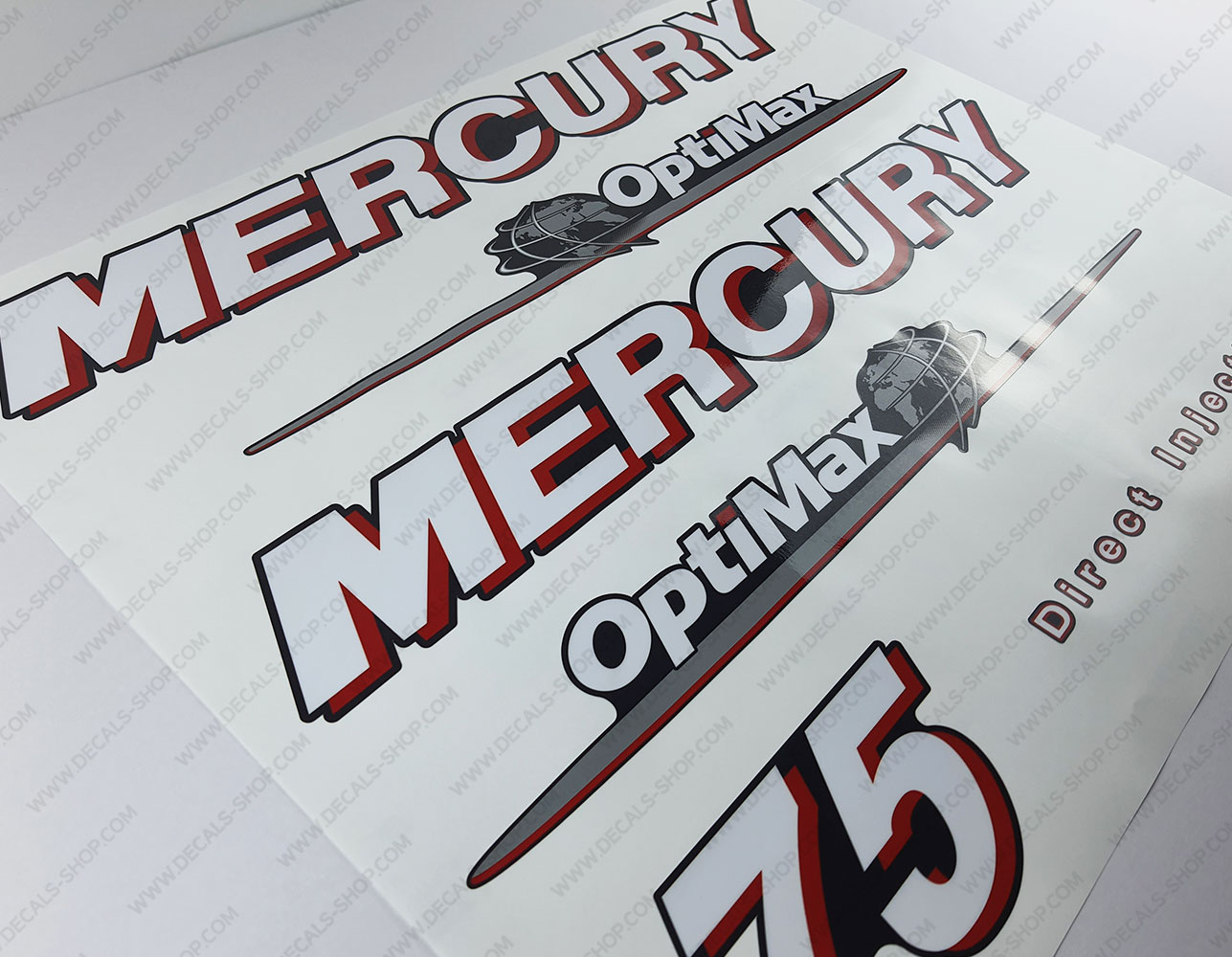 Mercury 150hp Optimax Decals - 2007-2012 Silver / White